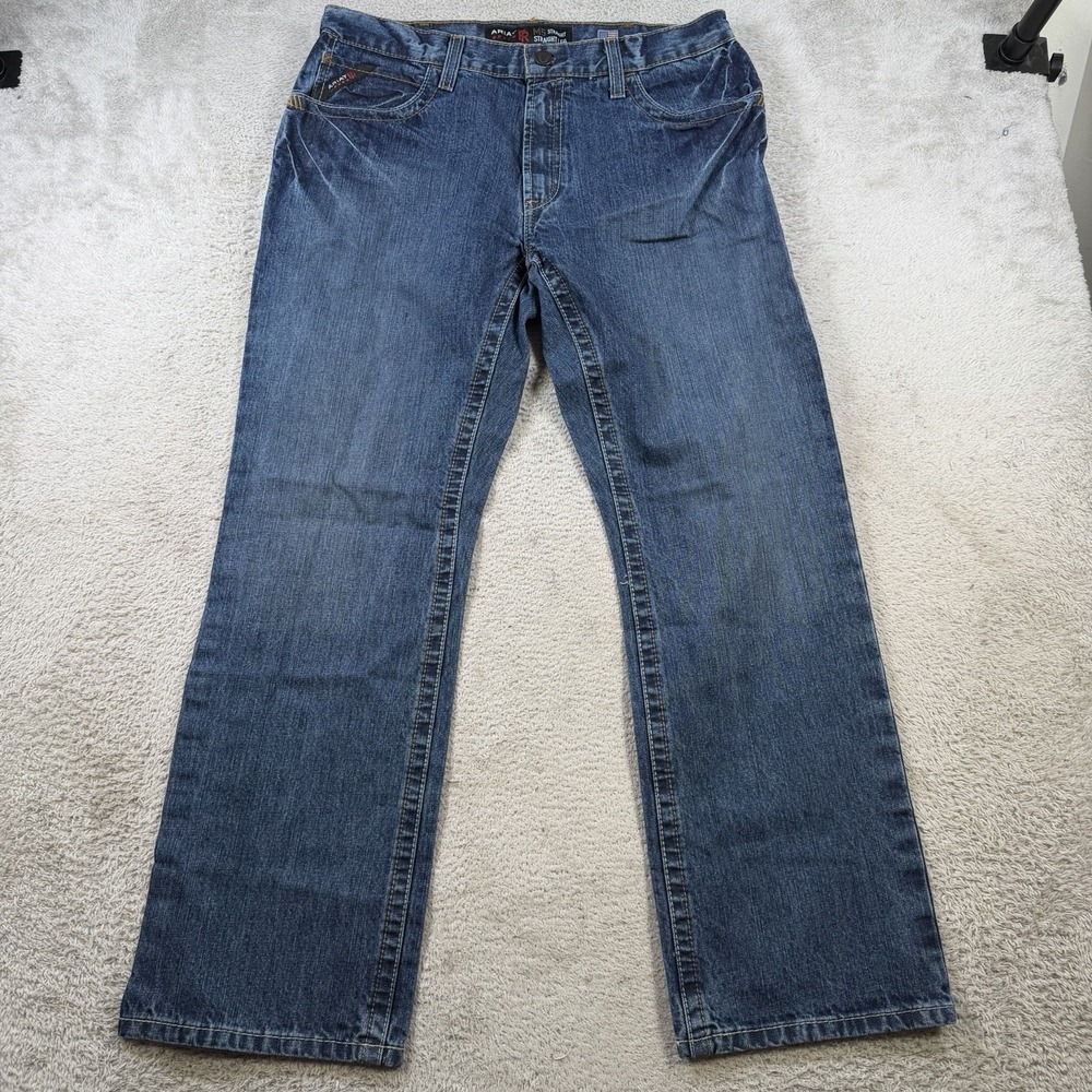 Ariat FR Jeans Mens 36x32 Blue Denim M5 Straight Leg Workwear Cowboy Western